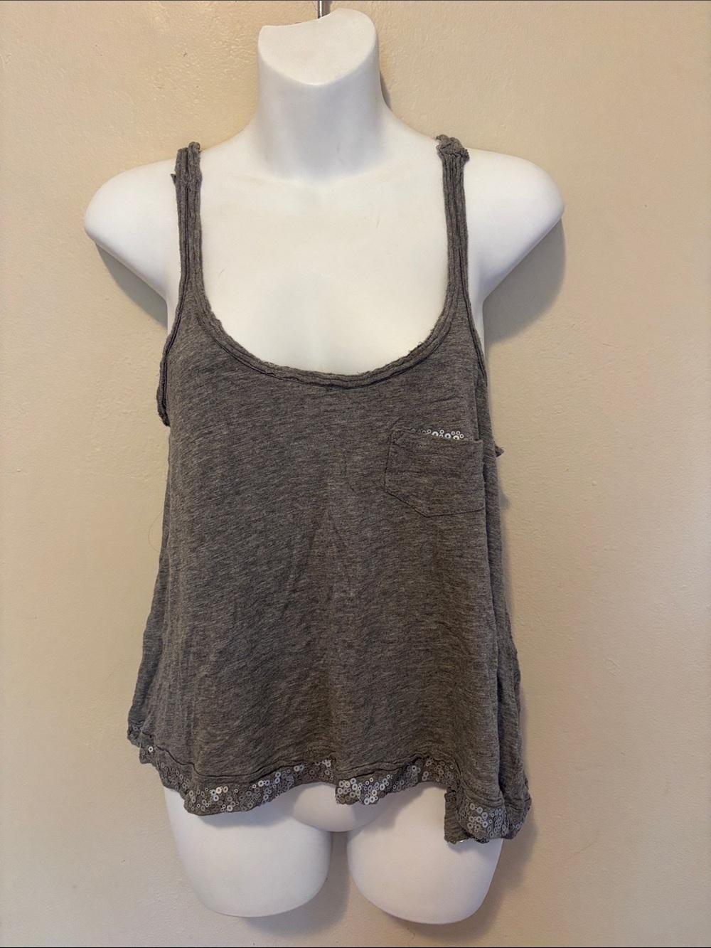 Aeropostale Gray Sequin-Hem Tank Top